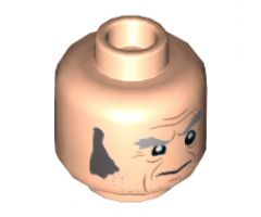 Minifigure, Head Dual Sided Dark Bluish Gray Eyebrows and Sideburns, Cheek Lines, Frown / Mouth with Teeth Pattern - Hollow Stud