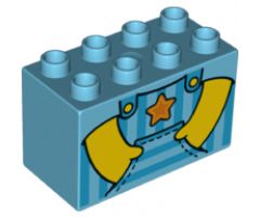 Duplo, Brick 2 x 4 x 2 with Striped Dungarees, Hands in Pockets and Orange Star Pattern
