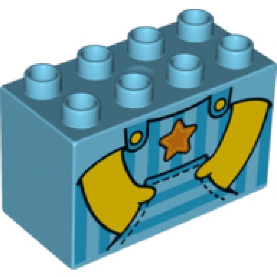 Duplo, Brick 2 x 4 x 2 with Striped Dungarees, Hands in Pockets and Orange Star Pattern