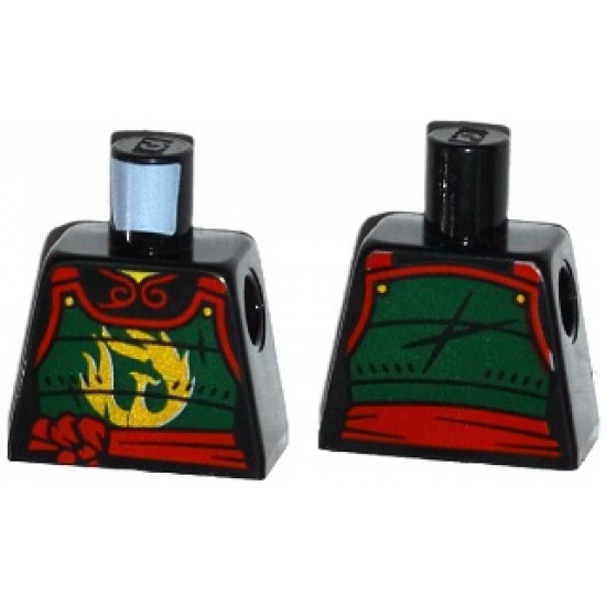 Torso Ninjago Female Dark Green Samurai Armor with Gold Phoenix and Red Sash Pattern