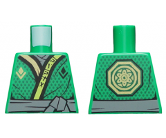 Torso Ninjago Robe with Lime and Gold Trim, Gold Symbol, Black Dots, Dark Bluish Gray Sash Pattern