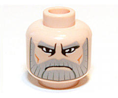 Minifigure, Head Beard Gray with Gray Eyebrows, Downturned Mouth, Deeply Furrowed Brow Pattern (Dooku Clone Wars) - Hollow Stud