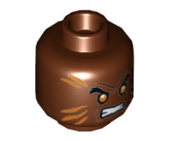 Minifigure, Head Orange Diagonal Stripes, Black Eyebrows, Orange Eyes, Gritted Teeth Pattern - Hollow Stud