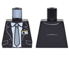 Torso Suit with Pockets and Buttons over White Shirt with Collar and Gray Striped Tie and ID Badge Pattern