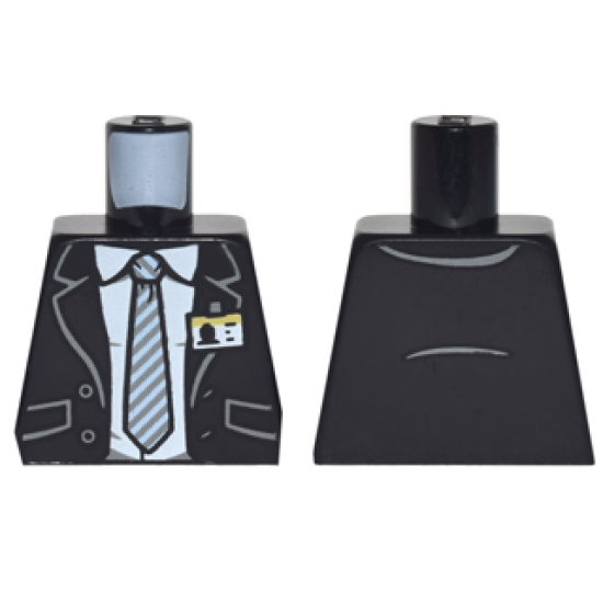 Torso Suit with Pockets and Buttons over White Shirt with Collar and Gray Striped Tie and ID Badge Pattern