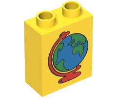 Duplo, Brick 1 x 2 x 2 with Globe Pattern