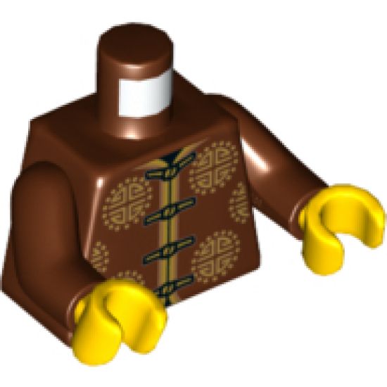 Torso Tang Jacket with Gold Trim, Ties, and Sunshine Designs Pattern / Reddish Brown Arms / Yellow Hands