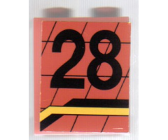 Panel 1 x 2 x 2 - Solid Studs with Black Number 28 and Angled Black and Yellow Lines Pattern, Model Left (Sticker) - Set 8808