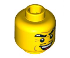 Minifigure, Head Male Thick Eyebrows, Thin Black Moustache, Cheek Dimples, and Sinister Open Smile Pattern - Blocked Open Stud