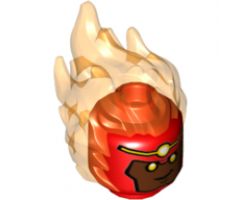 Minifigure, Head, Modified Alien with Trans-Orange Flaming Hair, Reddish Brown Face, Yellow Eyes and Headband Pattern
