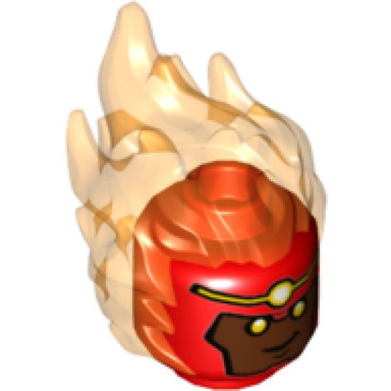 Minifigure, Head, Modified Alien with Trans-Orange Flaming Hair, Reddish Brown Face, Yellow Eyes and Headband Pattern