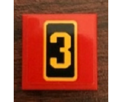 Tile 2 x 2 with Bright Light Orange Number '3' on Black Background Pattern (Sticker) - Set 21311
