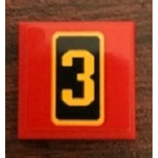 Tile 2 x 2 with Bright Light Orange Number '3' on Black Background Pattern (Sticker) - Set 21311