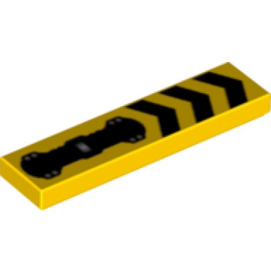 Tile 1 x 4 with 3 Black Chevrons and Silver Hose Pattern