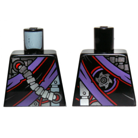 Torso Ninjago Robe with Purple and Black Sash, Mechanical Parts and Silver Saw Blade Emblem Pattern