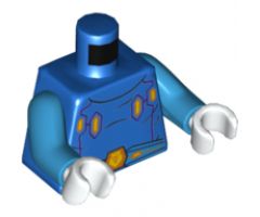 Torso with 4 Orange and Yellow Crystals, Dark Azure Belt with Orange Crowned Lion Buckle Pattern / Dark Azure Arms / White Hands