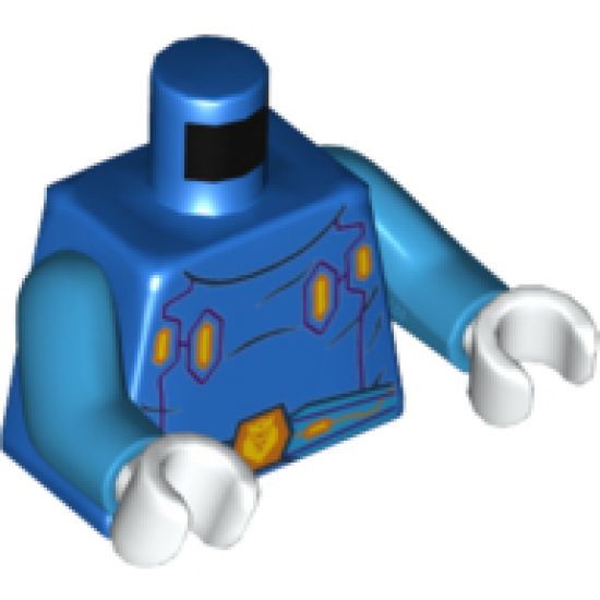 Torso with 4 Orange and Yellow Crystals, Dark Azure Belt with Orange Crowned Lion Buckle Pattern / Dark Azure Arms / White Hands