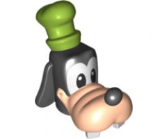 Minifigure, Head, Modified Dog with Light Nougat Muzzle, White Eyes, Buck Teeth and Lime Hat Pattern (Goofy)
