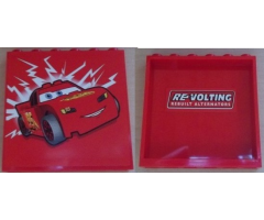 Panel 1 x 6 x 5 with Lightning McQueen Facing Right Outside and 'REVOLTING REBUILT ALTERNATORS' Inside Pattern (Stickers) - Set 8486