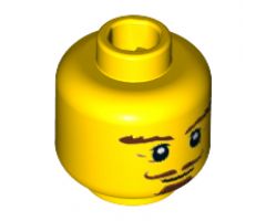 Minifigure, Head Beard Brown, Goatee, Curly Moustache, Bushy Eyebrows, Thin Smile Pattern - Hollow Stud