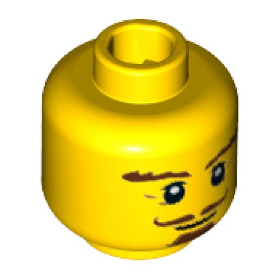 Minifigure, Head Beard Brown, Goatee, Curly Moustache, Bushy Eyebrows, Thin Smile Pattern - Hollow Stud