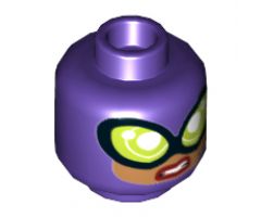 Minifigure, Head Dual Sided Female Balaclava, Large Lime Goggles, Medium Nougat Face, Smile / Sneer Pattern - Hollow Stud