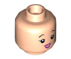 Minifigure, Head Dual Sided Female, Black Eyebrows, Pink Lips, Smile / Cheerful Pattern (Betty Rubble) - Hollow Stud