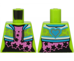 Torso Jacket with Dark Azure Collar, Silver Triangles and Heart on Back over Dark Pink Shirt with Black Stars Pattern