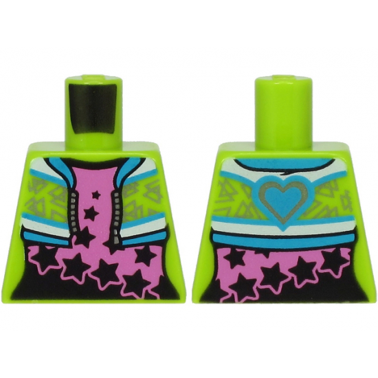 Torso Jacket with Dark Azure Collar, Silver Triangles and Heart on Back over Dark Pink Shirt with Black Stars Pattern