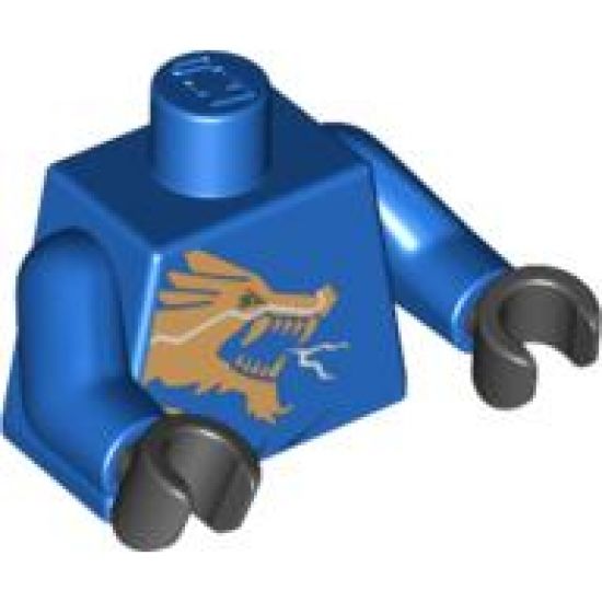Torso Ninjago Gold Dragon Front and Gold Lion and 'JAY' Back Pattern/ Blue Arms / Black Hands