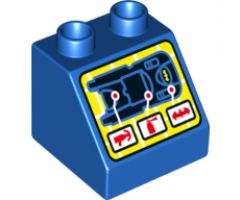 Duplo, Brick 2 x 2 x 1 1/2 Slope 45 with Screen with Batmobile and Instrument Locations Pattern