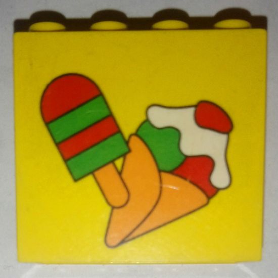 Brick 2 x 4 x 3 with Ice Pop (Freezer / Lollipop / Lolly / Pole / Popsicle / Stick) and Ice Cream Cone Pattern