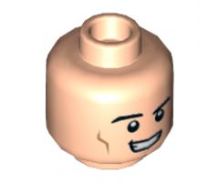 Minifigure, Head Dual Sided Black Eyebrows, Cheek Lines, Chin Dimple, Open Mouth Smirk / Bared Teeth with Red Eyes Pattern (Superman / Hyperion) - Hollow Stud