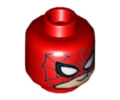 Minifigure, Head Alien with Spider-Man Black Web and White Eyes, Mask Pulled Up Showing Mouth Pattern - Hollow Stud