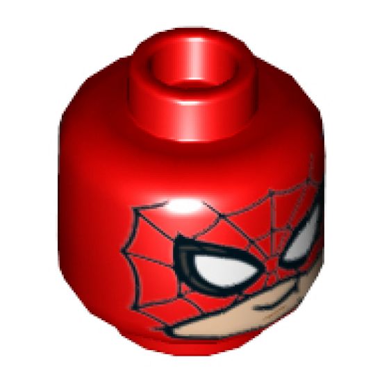 Minifigure, Head Alien with Spider-Man Black Web and White Eyes, Mask Pulled Up Showing Mouth Pattern - Hollow Stud