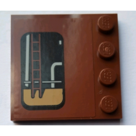 Tile, Modified 4 x 4 with Studs on Edge with Window with Pipes and Ladder Pattern Model Left Side (Sticker) - Set 75059