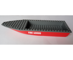Boat Hull Unitary 28 x 8 with Dark Bluish Gray Top with 'FIRE 60005' Pattern on Both Sides (Stickers) - Set 60005