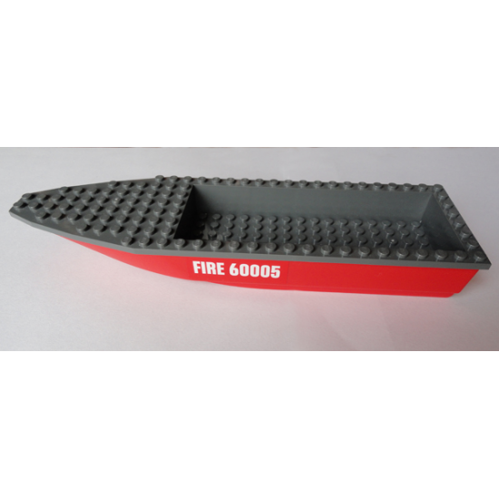 Boat Hull Unitary 28 x 8 with Dark Bluish Gray Top with 'FIRE 60005' Pattern on Both Sides (Stickers) - Set 60005
