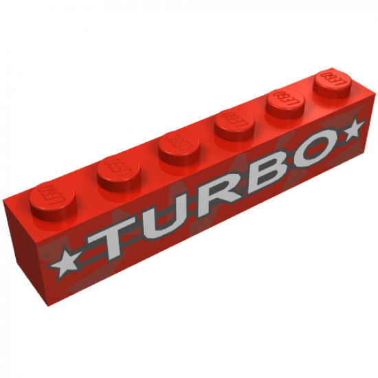 Brick 1 x 6 with White 'TURBO' and Stars Pattern
