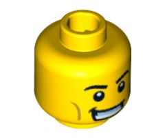 Minifigure, Head Black Eyebrows, White Pupils, Cheek Lines, Crooked Grin with Teeth Pattern - Blocked Open Stud