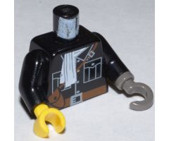 Torso Adventurers Orient Jacket, White Scarf, Brown Belt Pattern / Black Arms / Yellow Hand Right / Dark Gray Hook Left