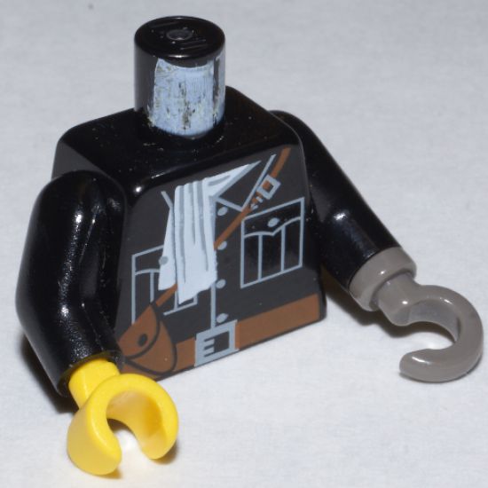 Torso Adventurers Orient Jacket, White Scarf, Brown Belt Pattern / Black Arms / Yellow Hand Right / Dark Gray Hook Left