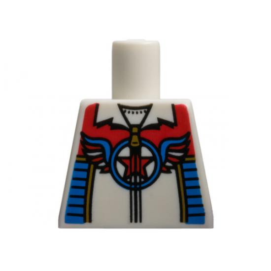 Torso Zipper Top with Red Star in Blue Circle with Wings Pattern