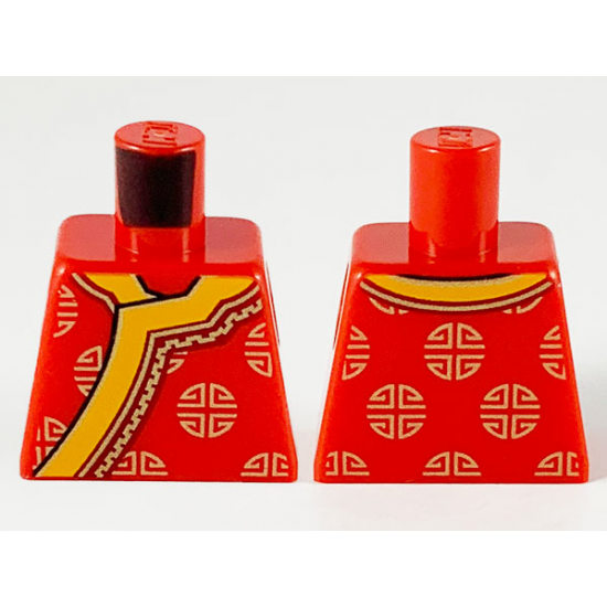 Torso Changshan, Wide Bright Light Orange Hem and Gold Circle Designs Pattern