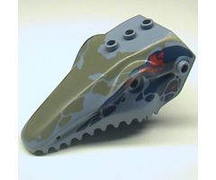 Animal, Body Part Dinosaur Head Toothed, Jaw Top with Pin, Set 6721 Pattern - Dark Gray, Red, and Dark Blue