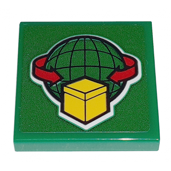 Tile 2 x 2 with Box and Arrows and Globe on Green Background Pattern (Sticker) - Set 60198