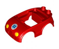Duplo, Vehicle Car Body with 2 Studs on Back and Yellow Headlights and EMT Star of Life Pattern (fits over Car Base 2 x 4)