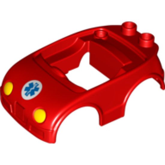 Duplo, Vehicle Car Body with 2 Studs on Back and Yellow Headlights and EMT Star of Life Pattern (fits over Car Base 2 x 4)