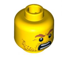Minifigure, Head Beard Stubble, Brown Angry Eyebrows and Open Angry Mouth Pattern - Blocked Open Stud