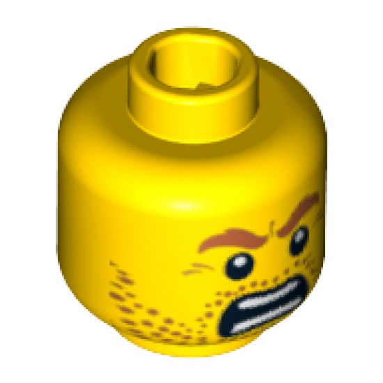 Minifigure, Head Beard Stubble, Brown Angry Eyebrows and Open Angry Mouth Pattern - Blocked Open Stud